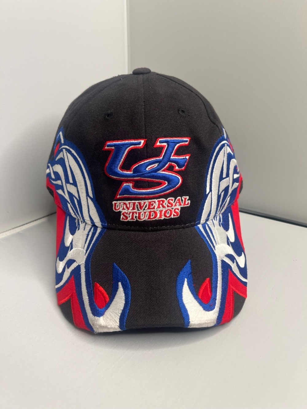 Vintage 90s Universal Studios NASCAR Flame Embroidered Hat Cap One Size OS Vtg